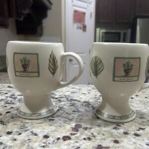 Pfaltzgraff Naturewood Footed Pedestal Balloon Mugs 12 oz.  Set of 2